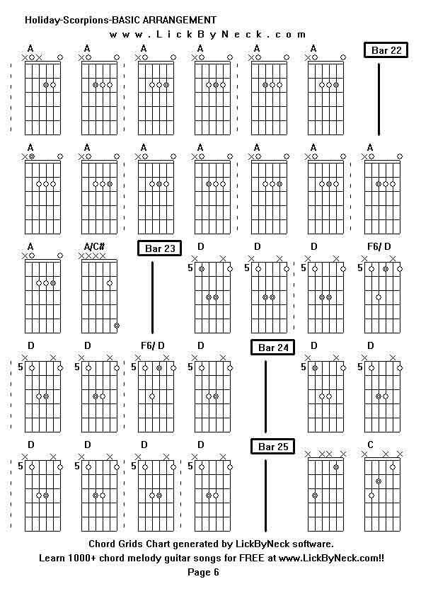 Chord Grids Chart of chord melody fingerstyle guitar song-Holiday-Scorpions-BASIC ARRANGEMENT,generated by LickByNeck software.